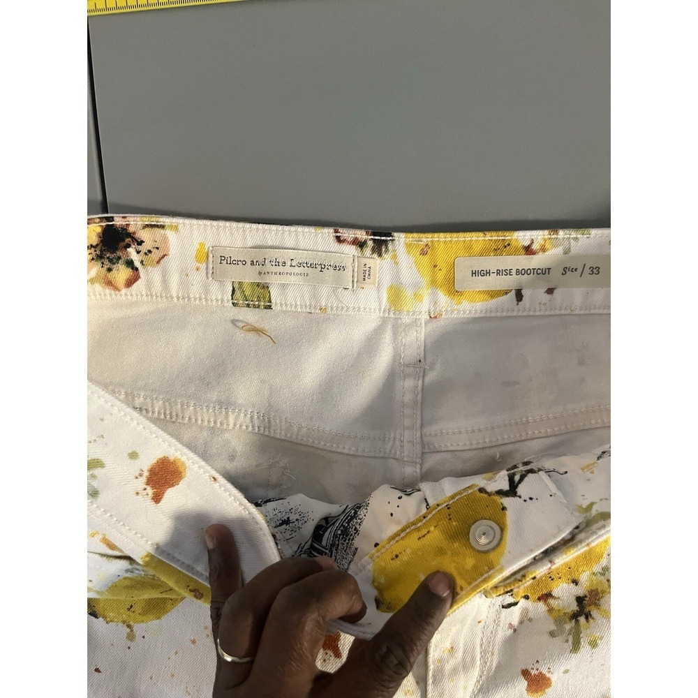 Pilcro Anthropologie Lemon Print High Rise Bootcut Jeans Womens 33 White NEW - Picture 7 of 16